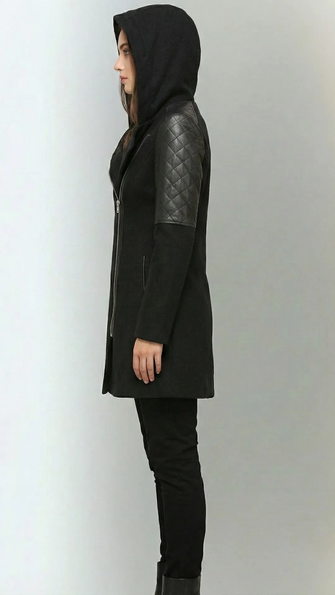 Verona - Płaszcz Biker: Połączenie Tweedu i Pikowanej Ekoskóry