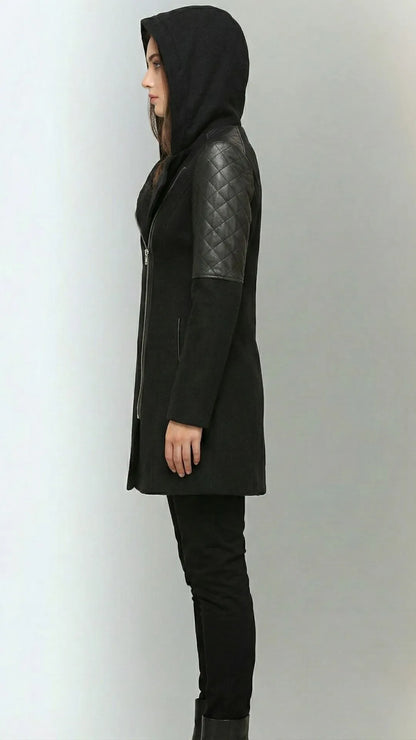 Verona - Płaszcz Biker: Połączenie Tweedu i Pikowanej Ekoskóry