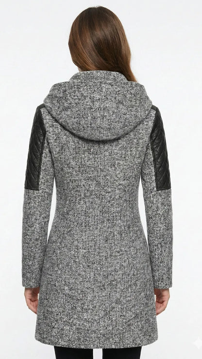 Verona - Płaszcz Biker: Połączenie Tweedu i Pikowanej Ekoskóry