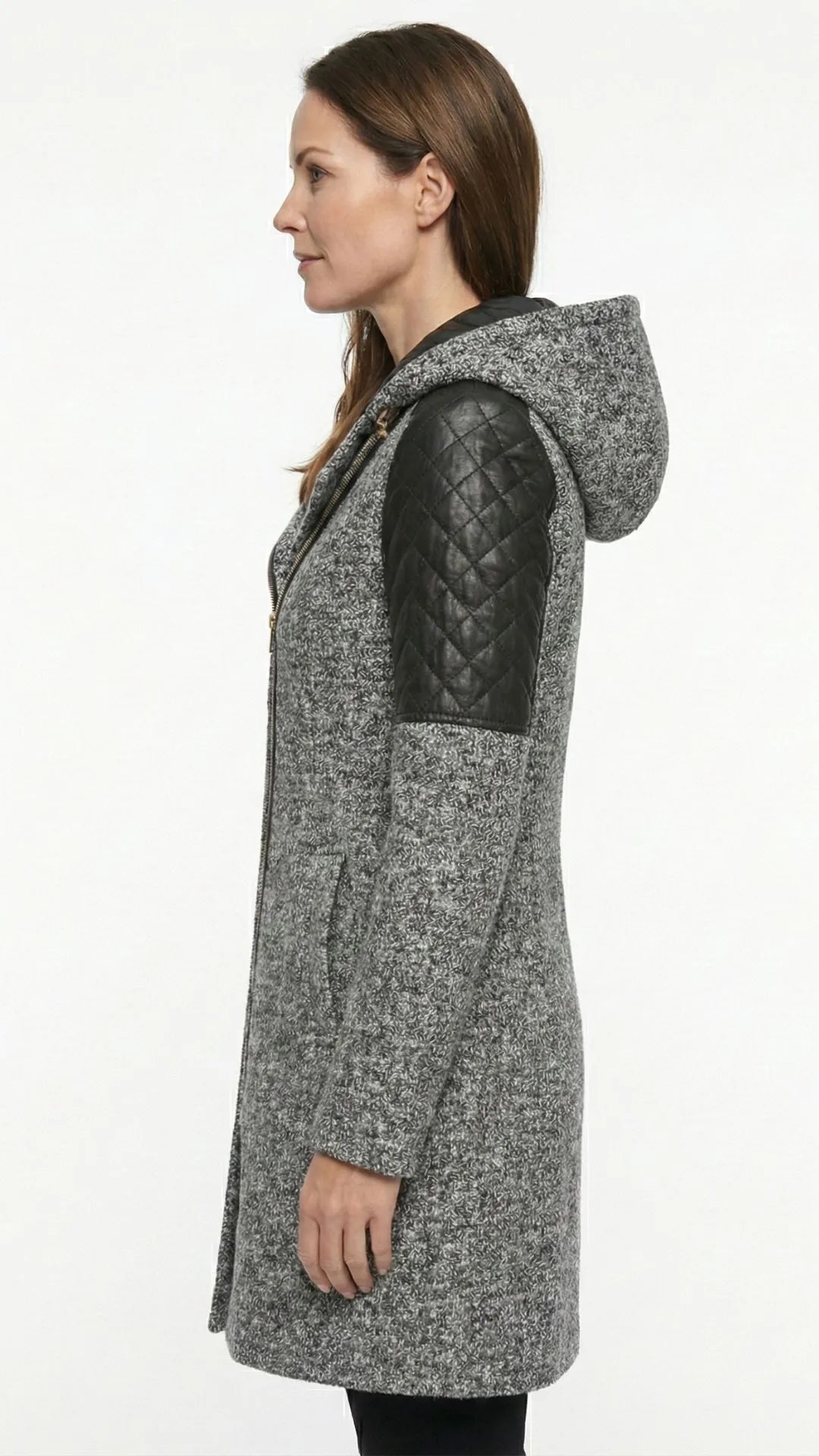 Verona - Płaszcz Biker: Połączenie Tweedu i Pikowanej Ekoskóry