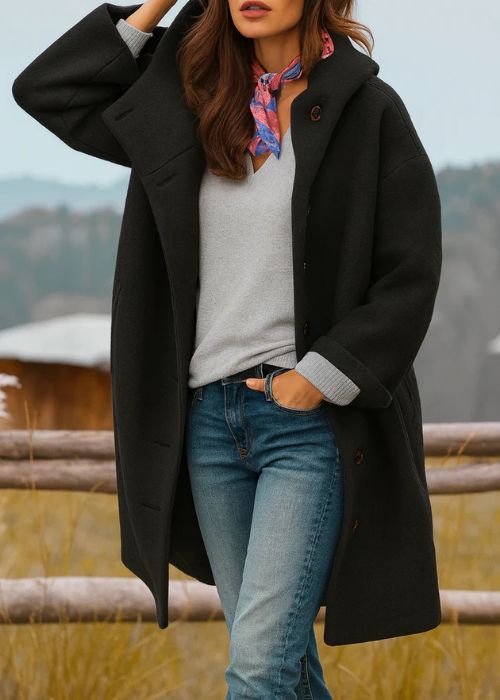 Freja - Stylowy i Ciepły Płaszcz Zimowy Damski z Kapturem