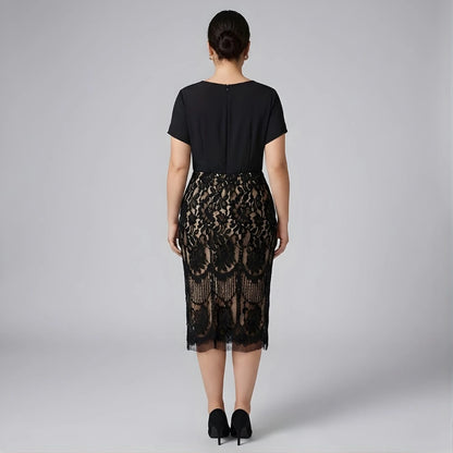 Wyszczuplająca Sukienka Midi Plus Size z Modelującą Koronką