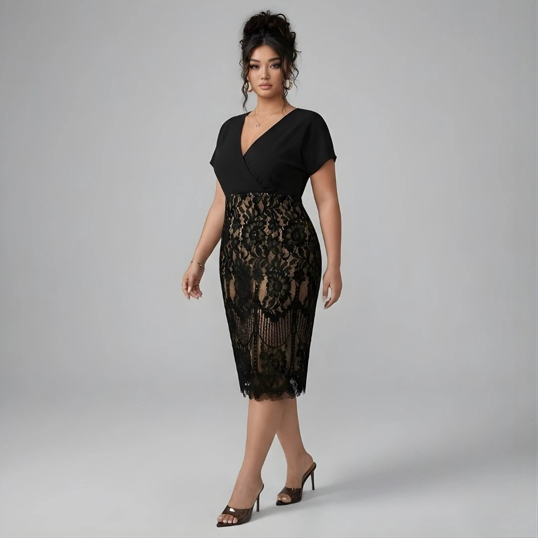 Wyszczuplająca Sukienka Midi Plus Size z Modelującą Koronką