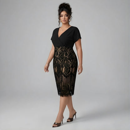 Wyszczuplająca Sukienka Midi Plus Size z Modelującą Koronką