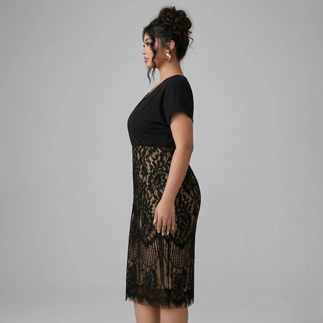 Wyszczuplająca Sukienka Midi Plus Size z Modelującą Koronką