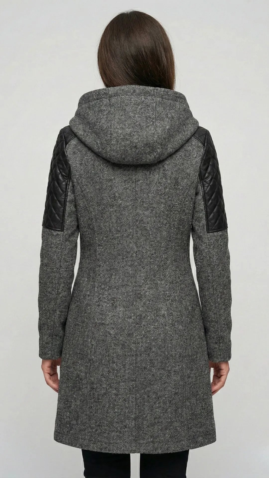Verona - Płaszcz Biker: Połączenie Tweedu i Pikowanej Ekoskóry