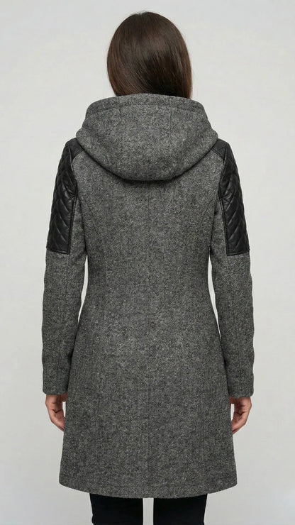 Verona - Płaszcz Biker: Połączenie Tweedu i Pikowanej Ekoskóry