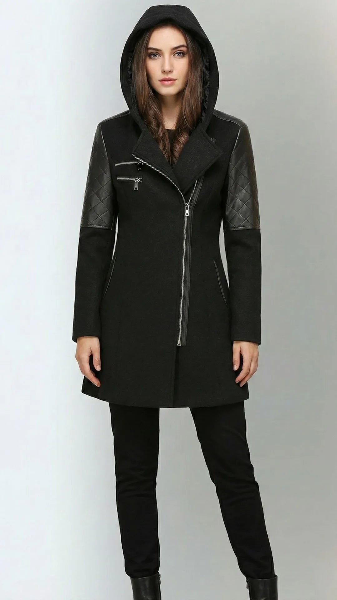 Verona - Płaszcz Biker: Połączenie Tweedu i Pikowanej Ekoskóry