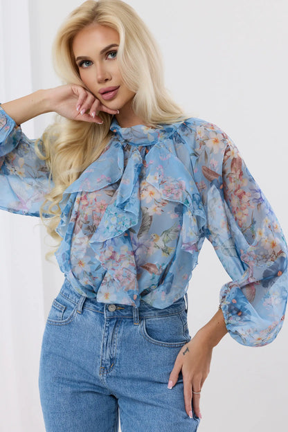 Magnolia – Elegancka bluzka z motywem kwiatowym i bufiastymi rękawami