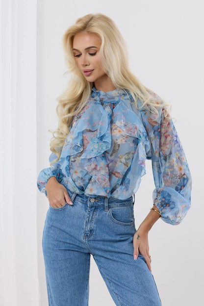 Magnolia – Elegancka bluzka z motywem kwiatowym i bufiastymi rękawami