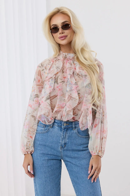 Magnolia – Elegancka bluzka z motywem kwiatowym i bufiastymi rękawami