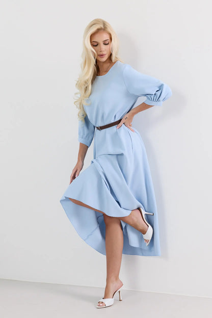 Dalia – Elegancka sukienka midi z bufiastymi rękawami i paskiem