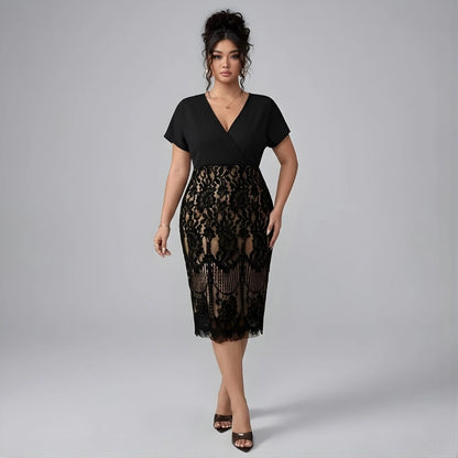 Wyszczuplająca Sukienka Midi Plus Size z Modelującą Koronką