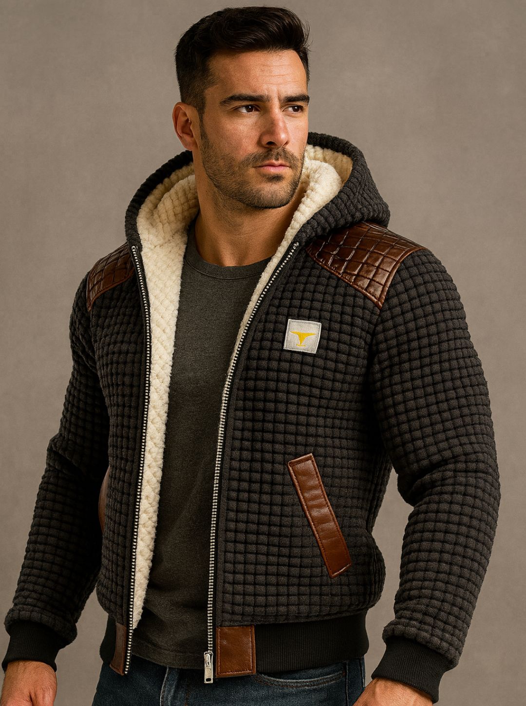 NordWarm męska ocieplana kurtka z dzianiny z futerkiem